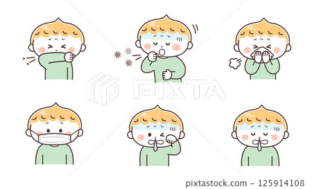 Illustration set of a boy who is unwell Illustration set of a boy who is unwell 125914108