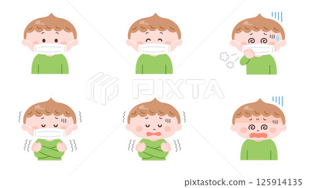 Illustration set of a boy who is unwell Illustration set of a boy who is unwell 125914135