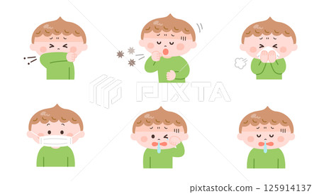Illustration set of a boy who is unwell 125914137