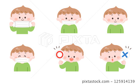 Illustration set of how to wear a mask 125914139