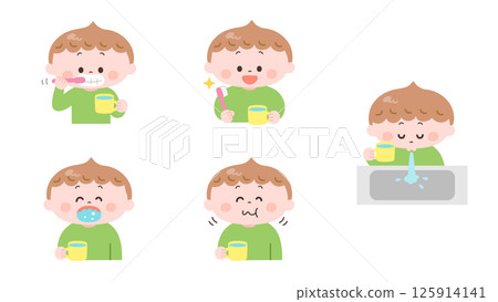 男孩刷牙漱口的插圖集 125914141