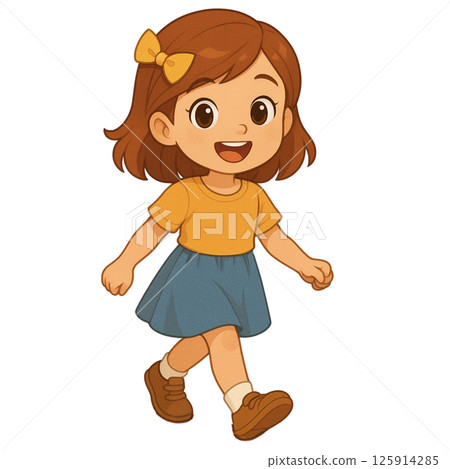 Illustration of a smiling girl wearing a pink dress 125914285