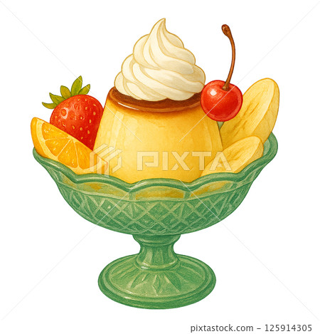 用復古綠色盤子盛裝的時尚布丁 125914305