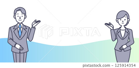 一個男人和一個女人穿著西裝來展示 125914354