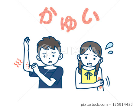 患有異位性皮膚炎或蕁麻疹的兒童的插圖 125914483