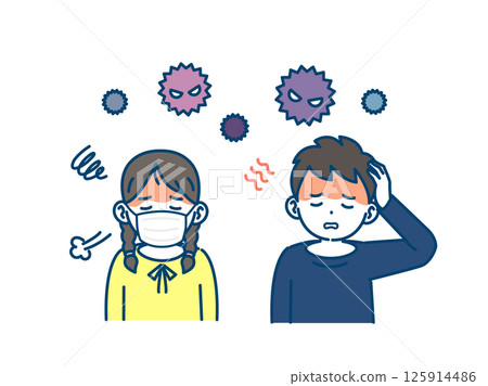 Illustration of a child with a fever or cold 125914486