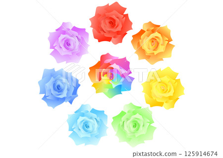彩虹玫瑰與七朵彩虹彩色玫瑰插圖 125914674