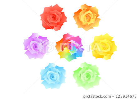彩虹玫瑰與六朵彩虹色的彩色玫瑰插圖 125914675