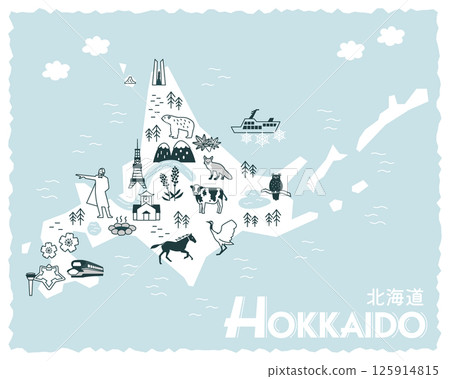 北海道旅遊:簡單的單色旅遊景點地圖 北海道旅遊:簡單的單色旅遊景點地圖 125914815
