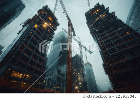 Half Built Residential Towers with Stormy Backdrop 125915045