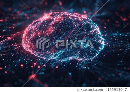 A brain made of lines and dots, Concept of technology and artificial intelligence A brain made of lines and dots, Concept of technology and artificial intelligence 125915047