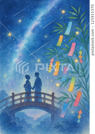 Milky Way and Tanabata bamboo decorations 125915370