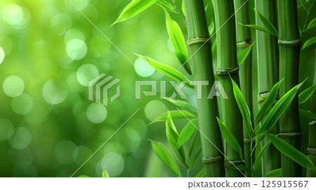Bamboo leaves. The sun is shining through the leaves. Leaves are green and lush. Bamboo leaves. The sun is shining through the leaves. Leaves are green and lush. 125915567