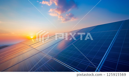 solar cell panel on blue sky , renewable electricity energy concept 125915569
