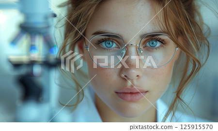 Portrait of Beautiful Scientist. Ambitious Young Biotechnology Specialist, working with Advanced Equipment 125915570