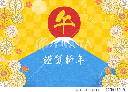 Japanese-style New Year's card for the Year of the Horse 2026, Mount Fuji and the first sunrise Japanese-style New Year's card for the Year of the Horse 2026, Mount Fuji and the first sunrise 125915649