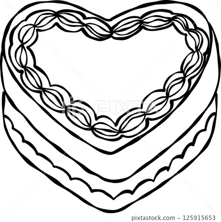 Coquette Vintage Cake with Retro Charm Hand Drawn Line Art 125915653