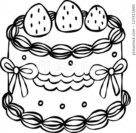 Coquette Vintage Cake with Retro Charm Hand Drawn Line Art 125915660