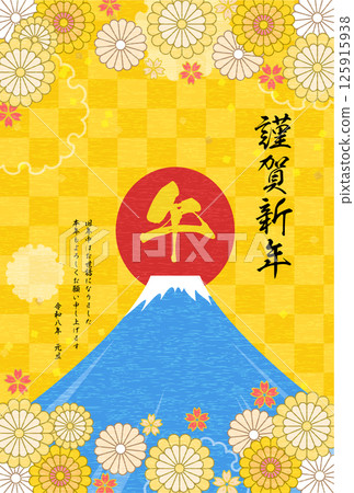 Japanese-style New Year's card for the Year of the Horse 2026, Mount Fuji and the first sunrise Japanese-style New Year's card for the Year of the Horse 2026, Mount Fuji and the first sunrise 125915938