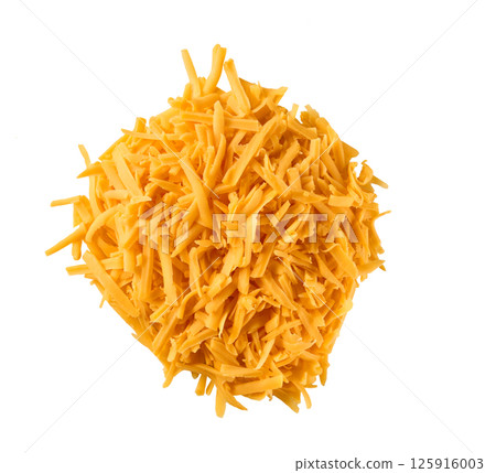 grated cheddar cheese  isolated on a white background. 125916003