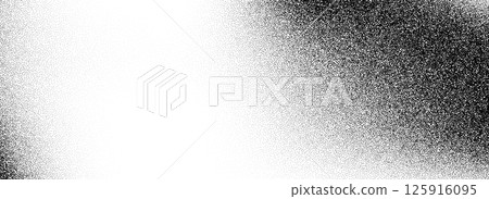 Stippled grain gradient texture background. Black dotted noisy gradation wallpaper. Rough grungy sand dot backdrop. Vector gritty distressed speckle and grit particle overlay for poster, flyer, banner 125916095