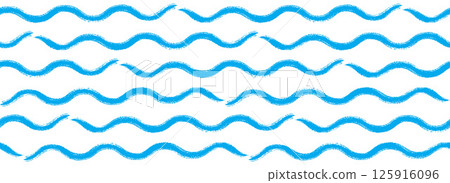 Blue wave seamless pattern. Repeated sea water line background. Watercolor paint brush stroke wallpaper. Summer cruise collection ornament for fabric, textile, decoration. Vector curve wiggly stripes 125916096