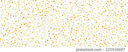 Gold star confetti seamless pattern. Golden glitter sparkle repeated background. Yellow sparks repeated wallpaper. Vector celebration Christmas, New Year, wedding or birthday party decoration backdrop 125916097