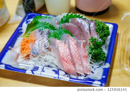 Dinner with horse sashimi, sashimi platter and sake. Hirizo Hama Nakagi Minamiizu Town Izu Peninsula Shizuoka Prefecture 2024 125916141