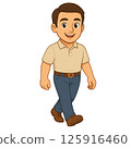 Character illustration of a father walking with a smile 125916460