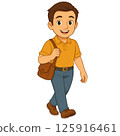 Character illustration of a young man walking with a smile 125916461