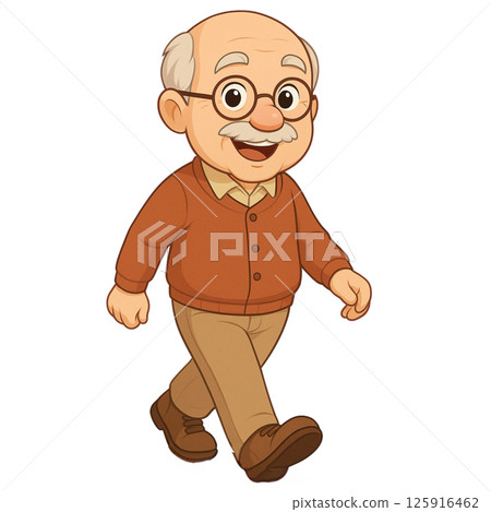 Cute character illustration of an elderly man walking with a smile 125916462