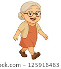Cute character illustration of an old woman walking with a smile 125916463