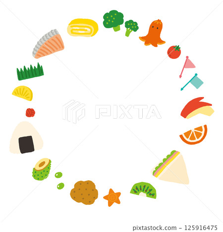 Cute bento side dish background illustration, circle, handwritten Cute bento side dish background illustration, circle, handwritten 125916475