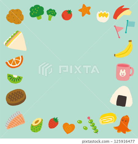 可愛的便當配菜背景插圖，方形，手寫 125916477