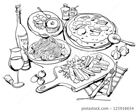 Italian food Pasta Pizza Wine Western food Margherita Wine bottle 125916654