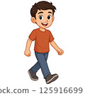 Cute character illustration of a boy walking with a smile 125916699
