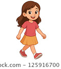 Cute character illustration of a girl walking with a smile 125916700