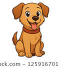 Brown puppy sitting with tongue out, character style illustration 125916701
