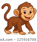 Character illustration of a brown monkey walking with a smile 125916708