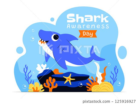 Shark Awareness Day Vector Illustration on 14 July Featuring a Shark and the Ocean to help Preserve the Marine Ecosystem in a Flat Background Shark Awareness Day Vector Illustration on 14 July Featuring a Shark and the Ocean to help Preserve the Marine Ecosystem in a Flat Background 125916927