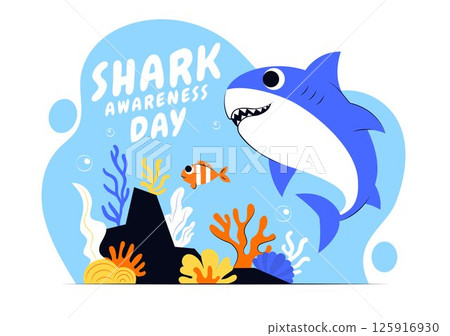 Shark Awareness Day Vector Illustration on 14 July Featuring a Shark and the Ocean to help Preserve the Marine Ecosystem in a Flat Background 125916930