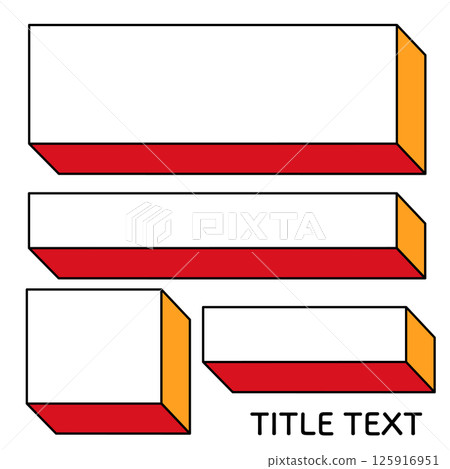 Simple title heading frame box 3D solid illustration material black and white line red orange png 125916951