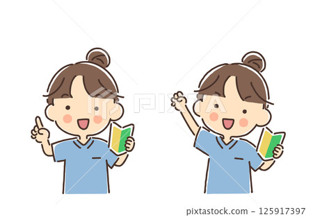 A set of women in scrubs holding beginner marks (pointing, AYAYO) A set of women in scrubs holding beginner marks (pointing, AYAYO) 125917397