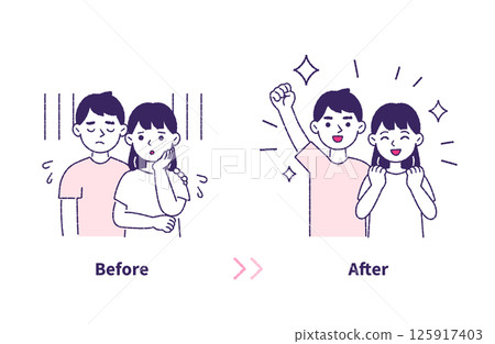 Set of men and women changing from troubled to smiling (smile, crying, success, failure) Set of men and women changing from troubled to smiling (smile, crying, success, failure) 125917403