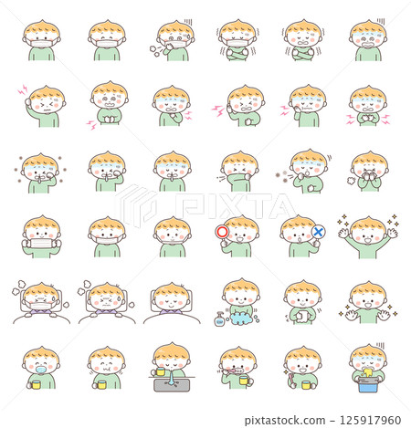 男孩的衛生、健康和預防插圖集 125917960