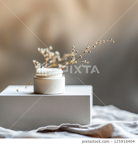 Cosmetic cream in a glass jar. Skin care concept. Background for beauty products 125918404