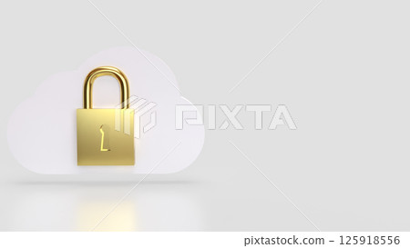 The White cloud and Gold lock for Technology Security concept 3d Rendering. 125918556