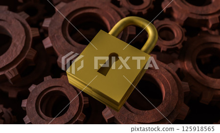 The Master key lock and Gears for security concept 3d Rendering. 125918565