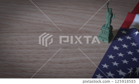 The Statue of Liberty and USA flag on wood table 3d rendering The Statue of Liberty and USA flag on wood table 3d rendering 125918583