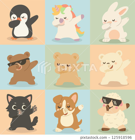 Dabbing animals dancing cartoon set 125918596